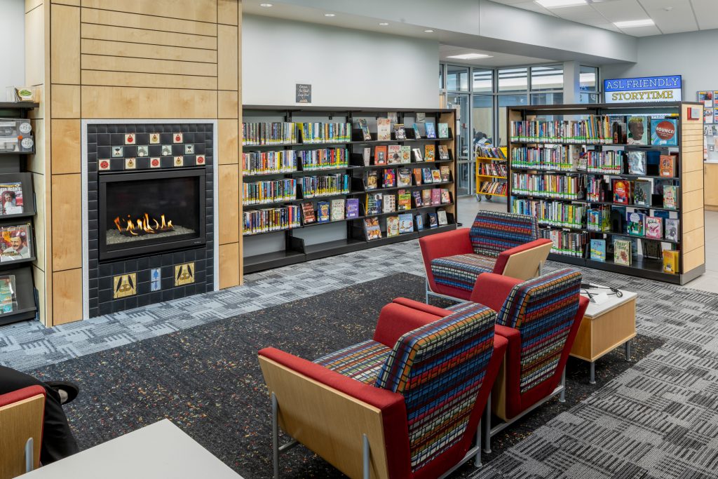Superior Township Branch, Ypsilanti District Library fireplace seating